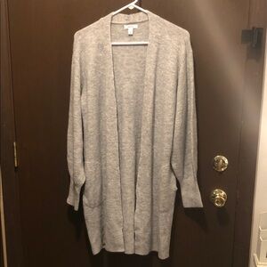 Nine West Light Gray Open Front Long Cardigan